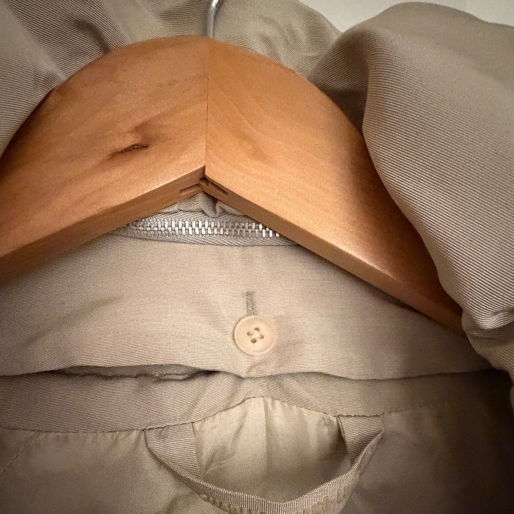 Charles Chang-Lima Beige Tan Silk Wool Trench Raincoat Sz 4 - Picture 5 of 11